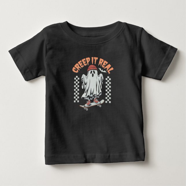 Creep It Real Retro Halloween Skate Ghost  Baby T-Shirt (Front)