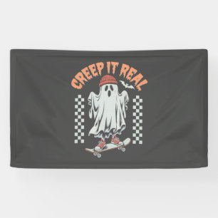 Creep It Real Retro Halloween Skate Ghost  Banner