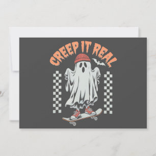 Creep It Real Retro Halloween Skate Ghost Invitation