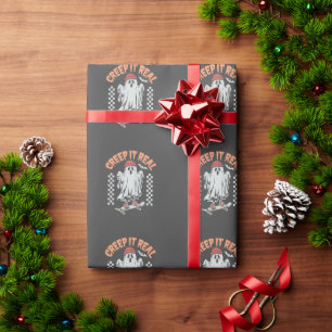 Creep It Real Retro Halloween Skate Ghost Wrapping Paper