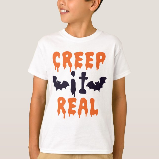 "Creep it Real" Saying with Bats Halloween T-Shirt (Front)