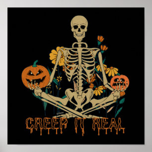 CREEP IT REAL scary Halloween skeleton pumpkin     Poster