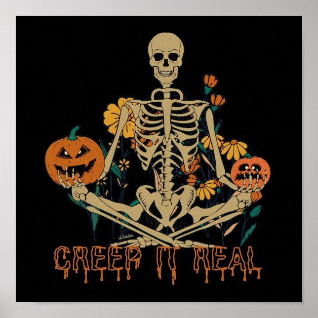 CREEP IT REAL scary Halloween skeleton pumpkin     Poster (Front)
