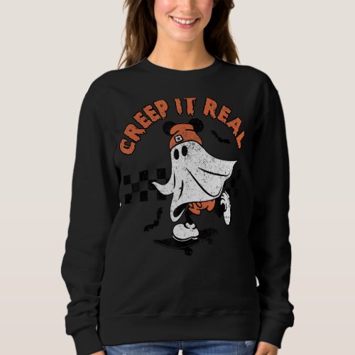 Creep It Real Skateboarder Ghost Vintage Retro Hal Sweatshirt