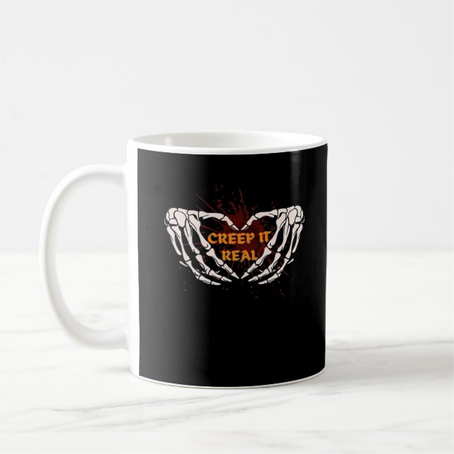 Creep It Real Skeleton Heart Hands Design Coffee Mug (Left)