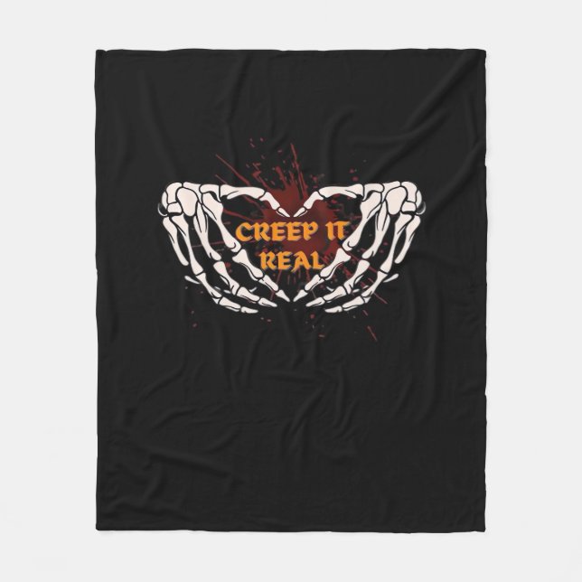 Creep It Real Skeleton Heart Hands Design Fleece Blanket (Front)