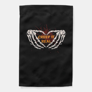 Creep It Real Skeleton Heart Hands Design Garden Flag