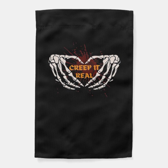 Creep It Real Skeleton Heart Hands Design Garden Flag (Front)