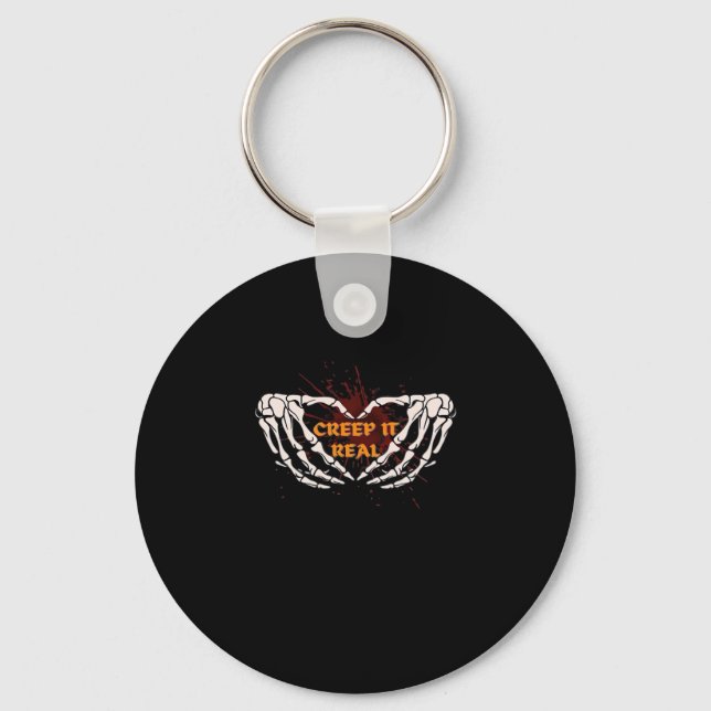 Creep It Real Skeleton Heart Hands Design Keychain (Front)