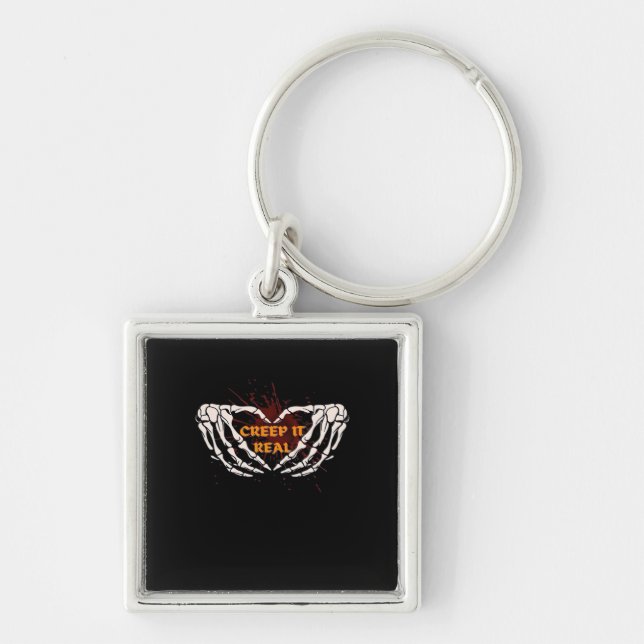 Creep It Real Skeleton Heart Hands Design Keychain (Front)