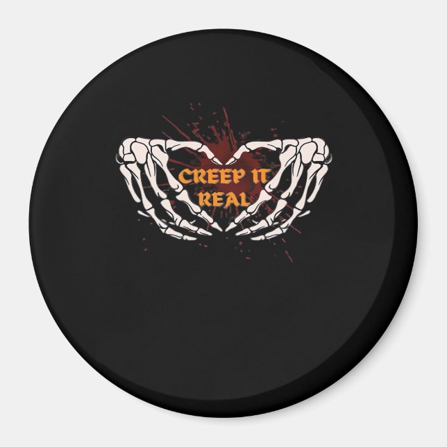 Creep It Real Skeleton Heart Hands Design Magnet (Front)