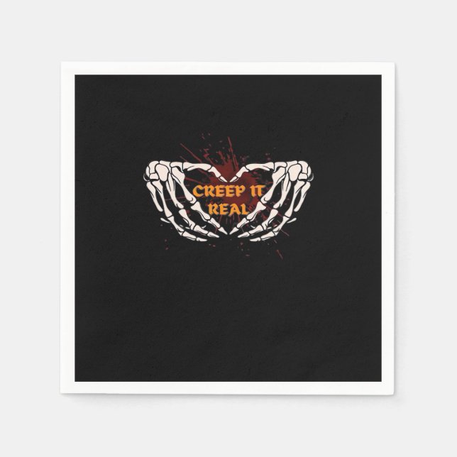 Creep It Real Skeleton Heart Hands Design Napkins (Front)