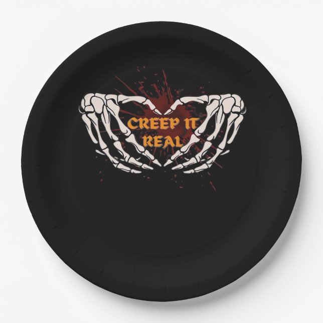 Creep It Real Skeleton Heart Hands Design Paper Plates (Front)