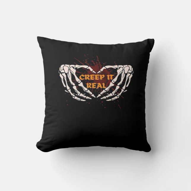 Creep It Real Skeleton Heart Hands Design Throw Pillow (Front)