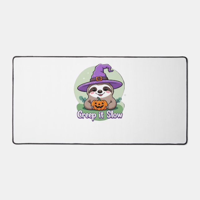 Creep It Slow – Cute Halloween Sloth Shirt with Pu Desk Mat (Front)