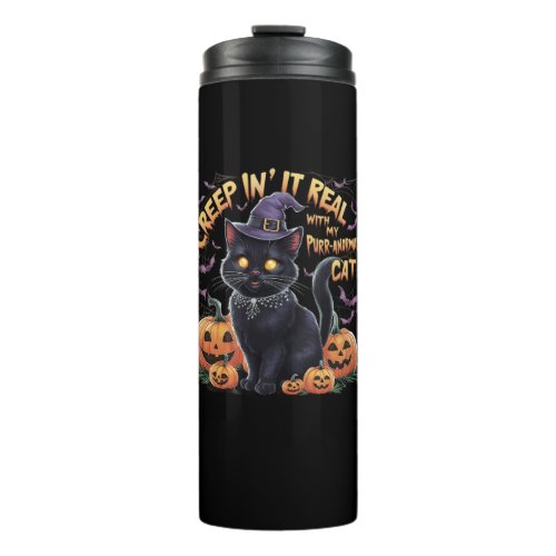 Creepin It Real_ Adorable Black Cat Halloween Tee Thermal Tumbler