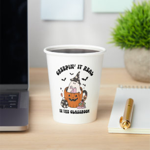 Creepin’ It Real cute Cute Retro Halloween Teacher Paper Cups
