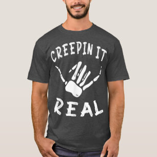 Creepin It Real Funny Halloween Skeleton Shaka T-Shirt
