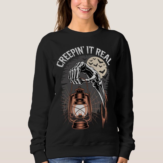Creepin It Real Gothic Halloween Lantern Sweatshirt (Front)