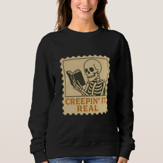 Creepin’ It Real – Skeleton Book Lover Halloween  Sweatshirt