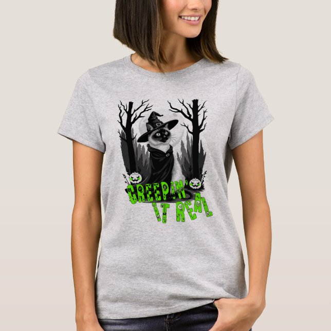 Creepin' It Real with My Witchy Cat T-Shirt (Front)