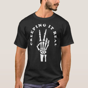Creeping It Real Skeleton Peace Sign Graphic  T-Shirt