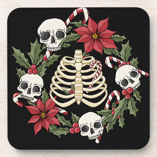 Creepmas Skull and Ribcage  Beverage Coaster (Front)