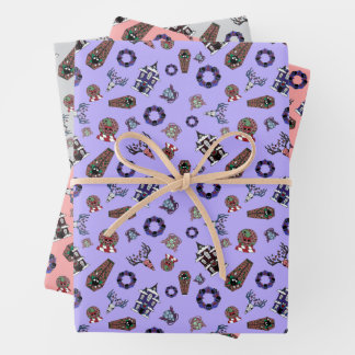 Creepmas w/ haunted house, skulls, wreaths, coffin wrapping paper sheets