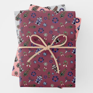 Creepmas w/ Haunted House, Skulls, Wreaths, Coffin Wrapping Paper Sheets