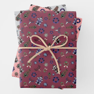 Creepmas w/ Haunted House, Skulls, Wreaths, Coffin Wrapping Paper Sheets