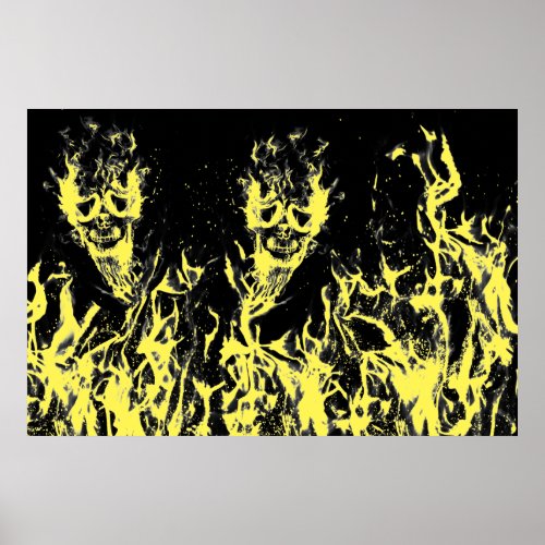 Creepy Abstract Skull Ghost Flames Original Art Poster