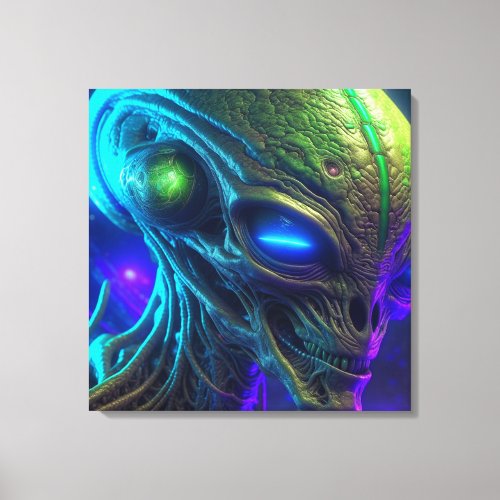 Creepy Alien Head with Glowing Blue Eyes Canvas Print