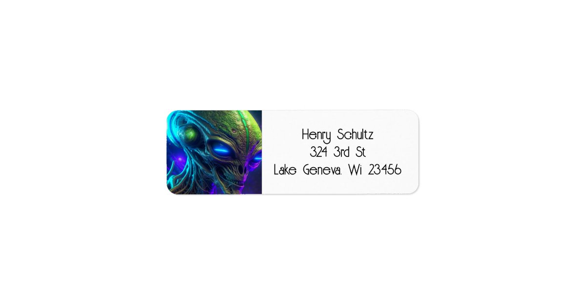 Creepy Alien Head with Glowing Blue Eyes Label | Zazzle