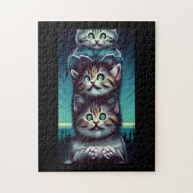 Creepy alien kitten pole green jigsaw puzzle (Vertical)