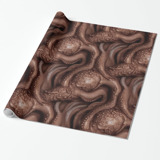 Creepy Alien Tentacle Dark Brown Wrapping Paper (Unrolled)