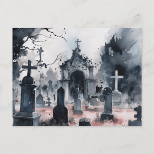 Creepy and Beautiful Gray Cemetery Halloween Holiday Postcard