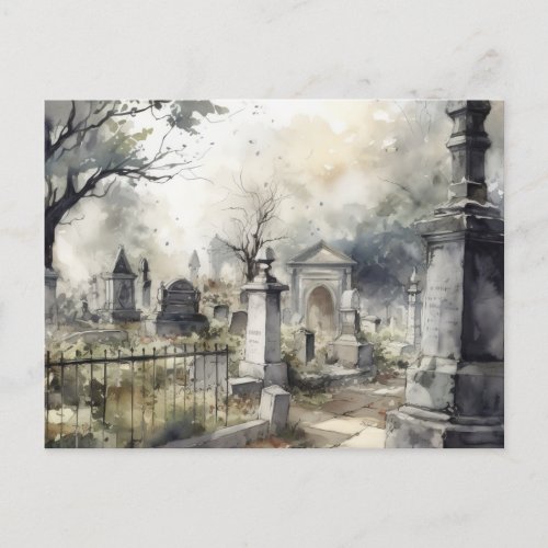 Creepy and Beautiful Gray Cemetery Halloween Holiday Postcard