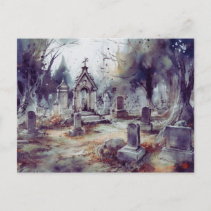 Creepy and Beautiful Gray Cemetery Halloween Holiday Postcard