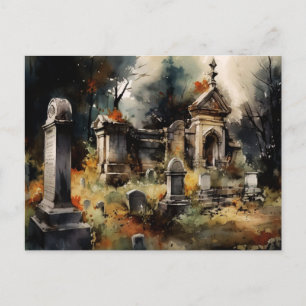 Creepy and Beautiful Gray Cemetery Halloween Holiday Postcard
