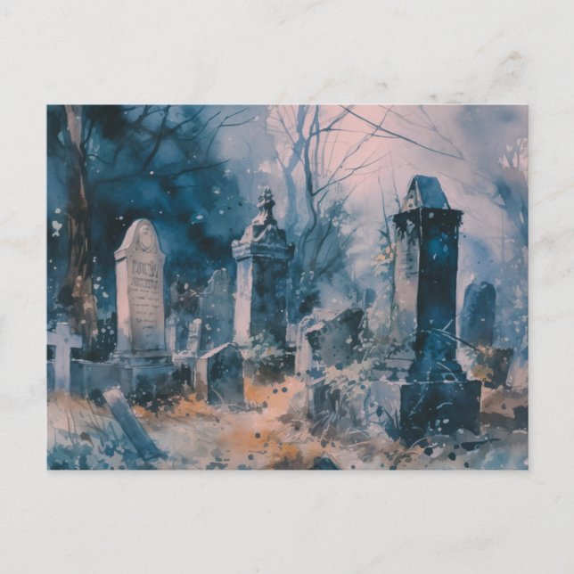 Creepy and Beautiful Gray Cemetery Halloween Holiday Postcard (Front)