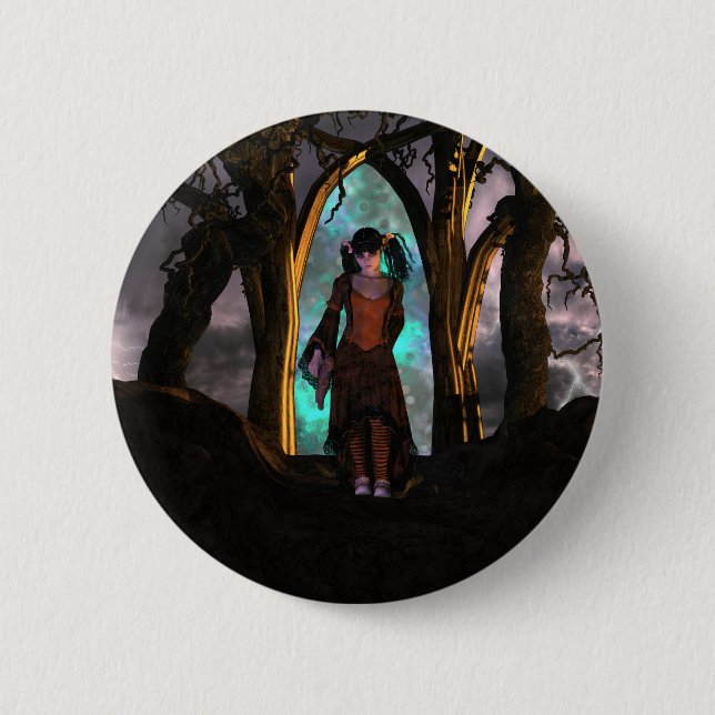 Creepy and Cute Halloween Girl Button (Front)