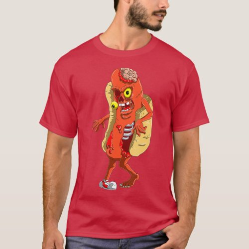 Creepy and Funny Zombie Hot Dog Halloween T_Shirt