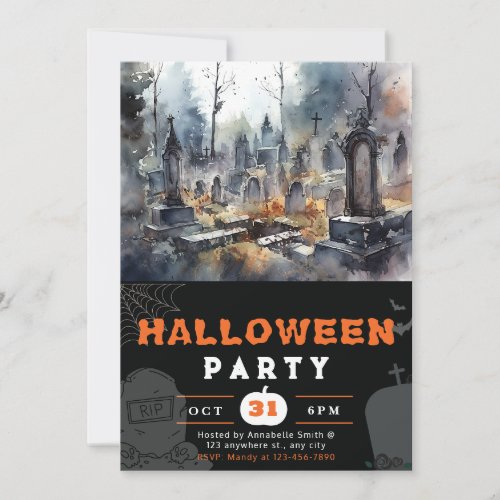 Creepy and Scary Cemetery Black Halloween Invitation