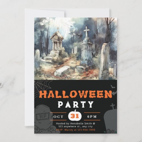 Creepy and Scary Cemetery Black Halloween Invitation