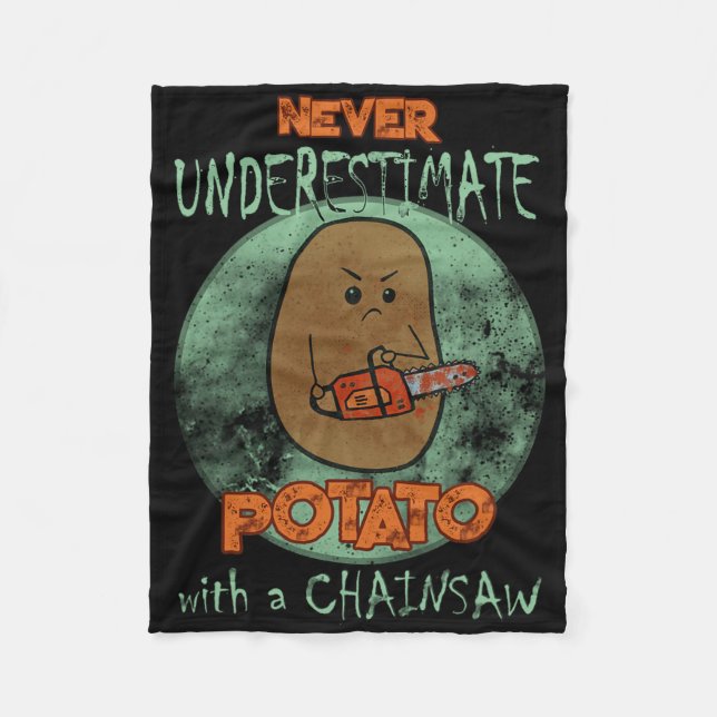 Creepy Angry Potato Chainsaw Horror Movie Lovers H Fleece Blanket (Front)