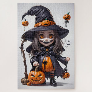 Creepy Animated Halloween Witch, Jack-O-Lanterns Jigsaw Puzzle