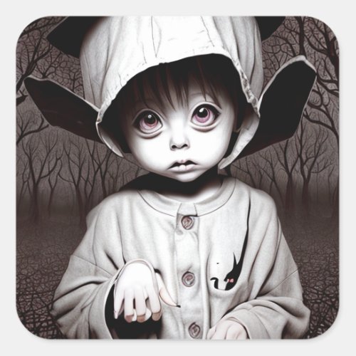Creepy Asian Child in Costume Halloween Square Sticker