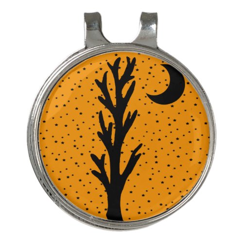 Creepy Barren Black Tree Moon Stars Orange Golf Hat Clip