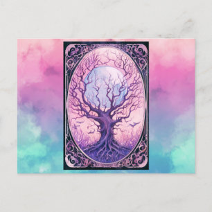 Creepy Barren Tree Full Moon Smoke Halloween Holiday Postcard