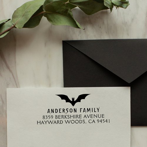 Creepy Bat Halloween Family Return Address Rubber Stamp
